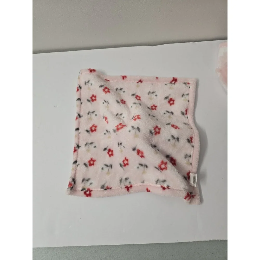 HB Hudson Baby Bunny Rabbit Plush Pink Lovey Security Blanket Red Flowers